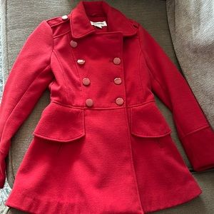Girls red pea coat size L